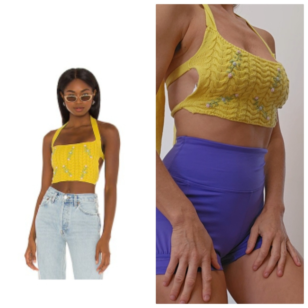 Guizio Floral Knit Yellow Backless Pagan Strappy Top Xs